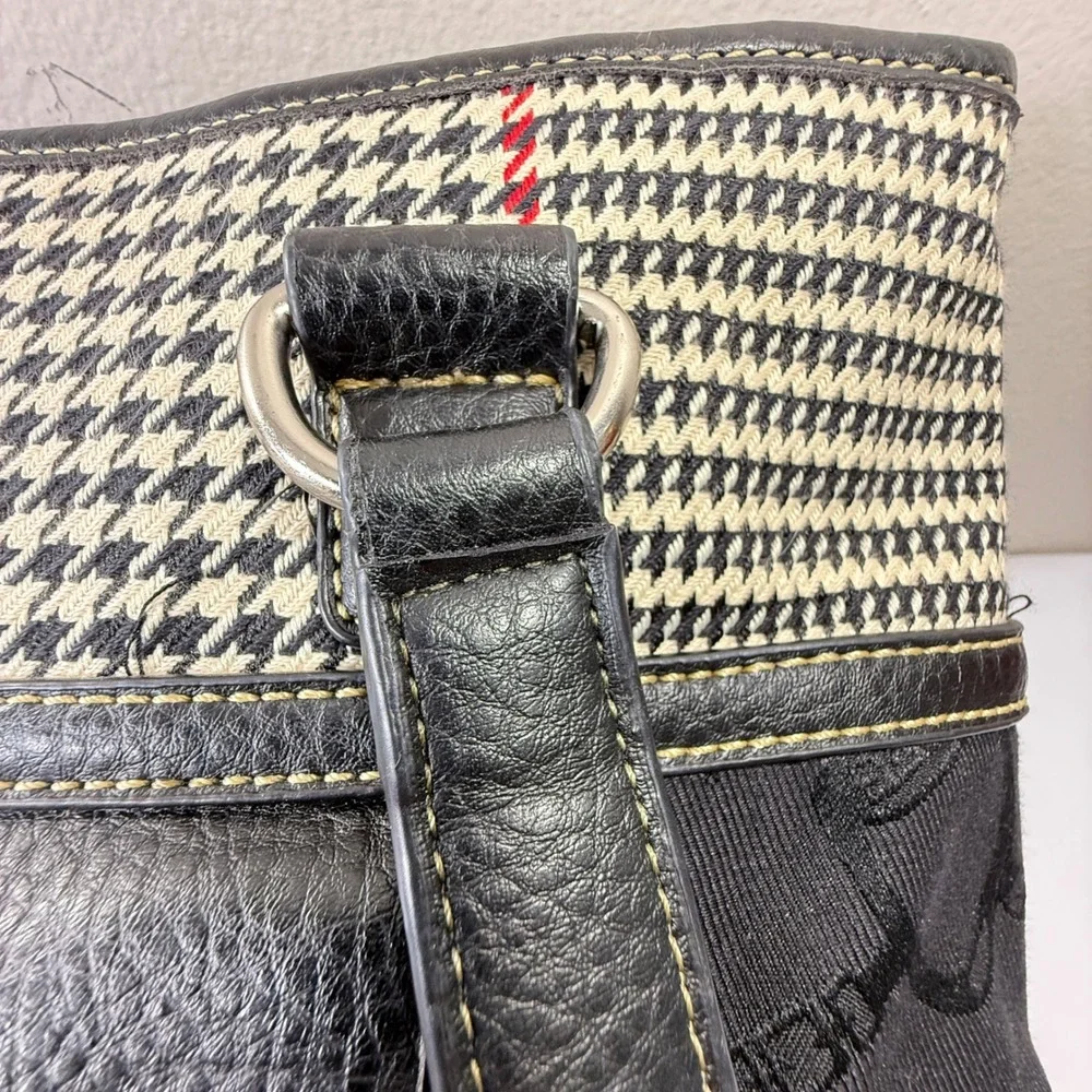 Chaps Leather Purse Black White Houndstooth Red Stripe - Picture 6 of 13